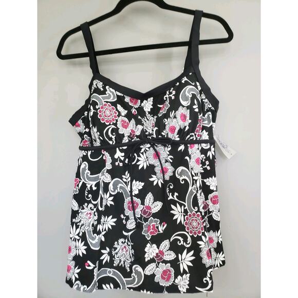 NEW Catherine's 16W Tankini Swim Top Shirt Tropical Plus Size Black Vacation - Picture 6 of 6